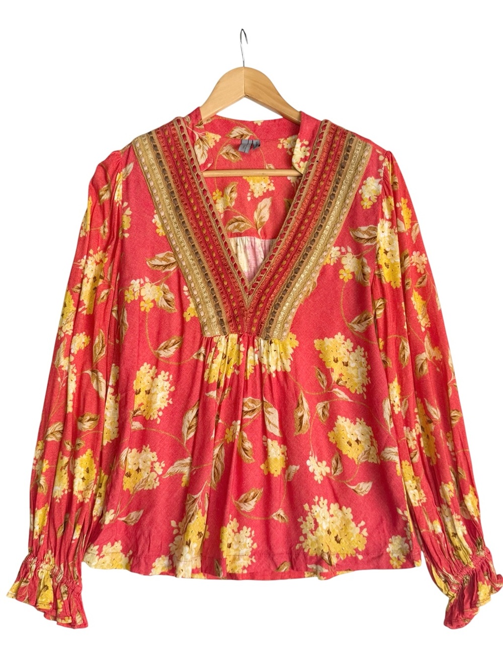 Anthropologie Bl^nk London Stephanie Floral Embroidered Boho V-Neck Top SMALL